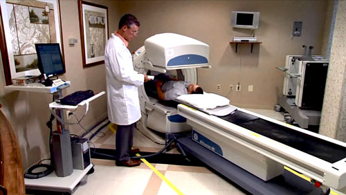 Patient undergoing nuclear medicine procedure. 