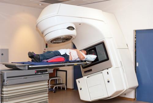 Patient undergoing radiation therapy.