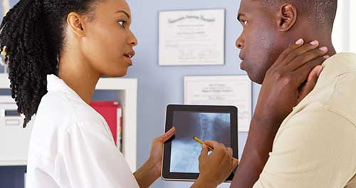 Radiologist and patient consultation.