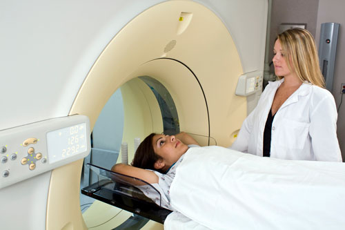 Patient undergoing computed tomography (CT) scan.